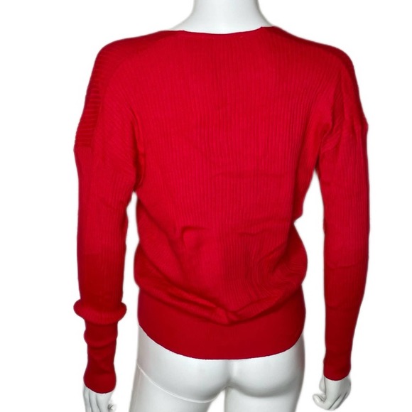 Elodie Women's Red Ribbed Knit Surplice Neck Long Sleeve Pullover Top sz S - Picture 4 of 4